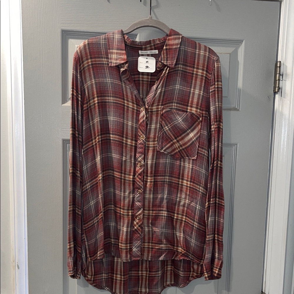 BE COOL Red and Brown Plaid Button-Down Shirt